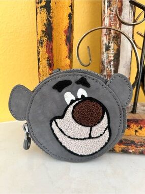 Disney x Kipling Art Collection Baloo Bear Round Coin Purse Keychain Gray